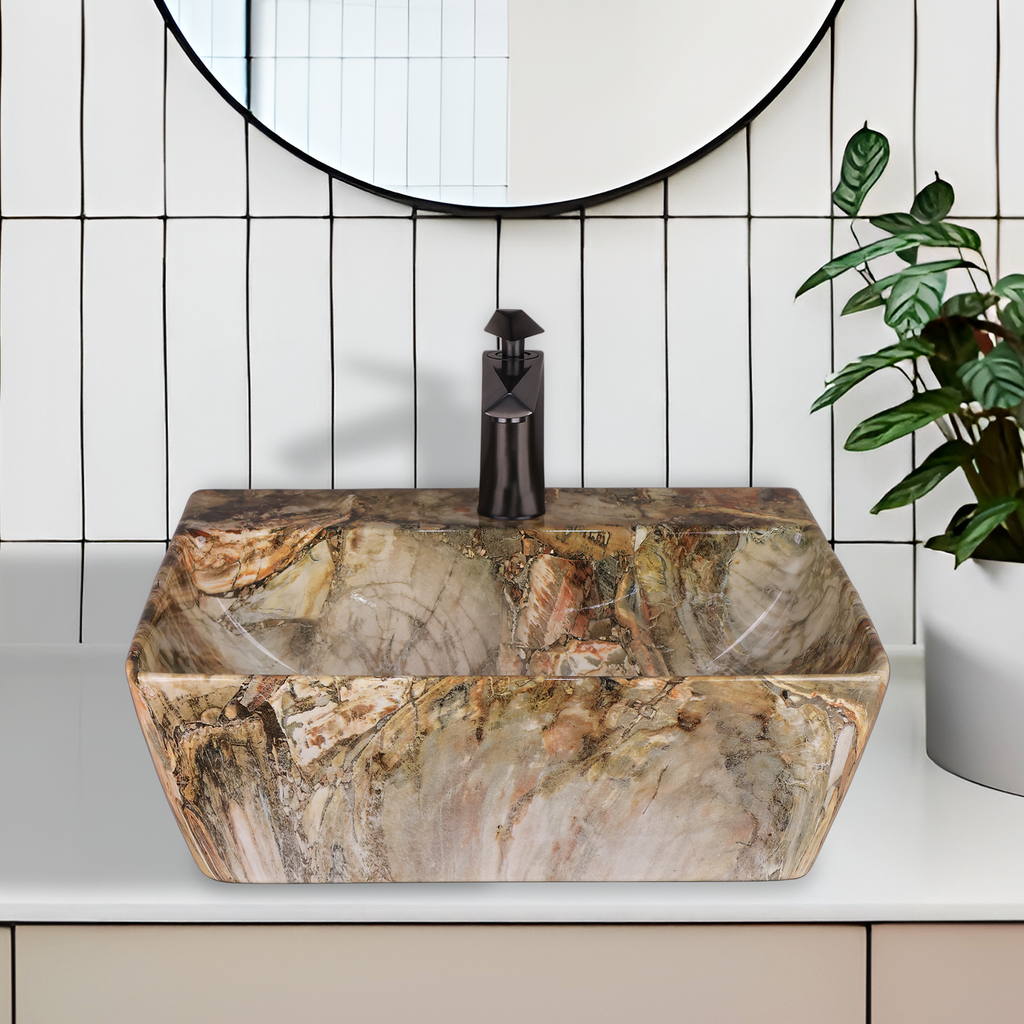 Germa Designer Wash Basin For Bathroom | Ceramic Table Top Wash Basin | Counter Top Wash Basin For Restaurants, Home Living Room |46x36x16cm| Rectangle Shape