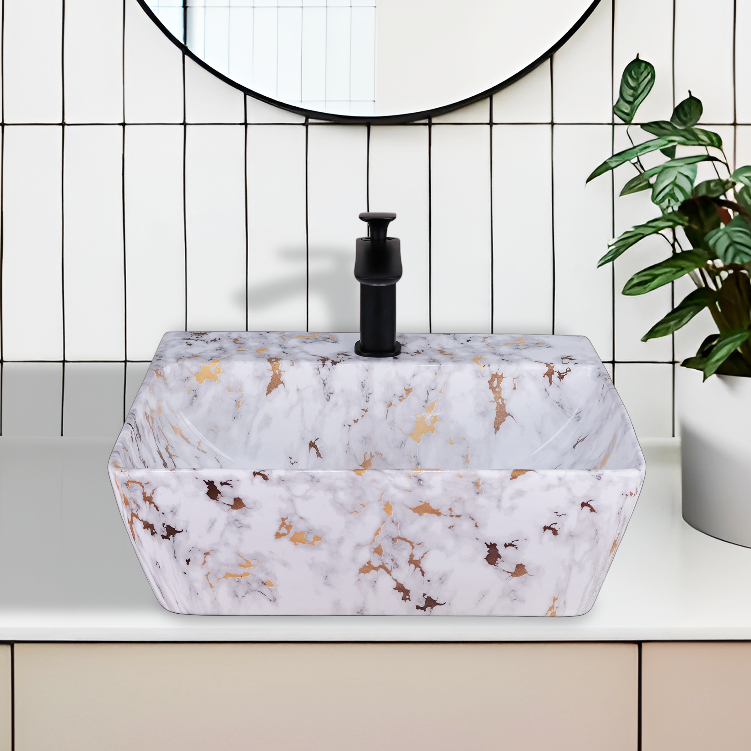 Germa Designer Wash Basin For Bathroom | Ceramic Table Top Wash Basin | Counter Top Wash Basin For Restaurants, Home Living Room |46x36x16cm| Rectangle Shape