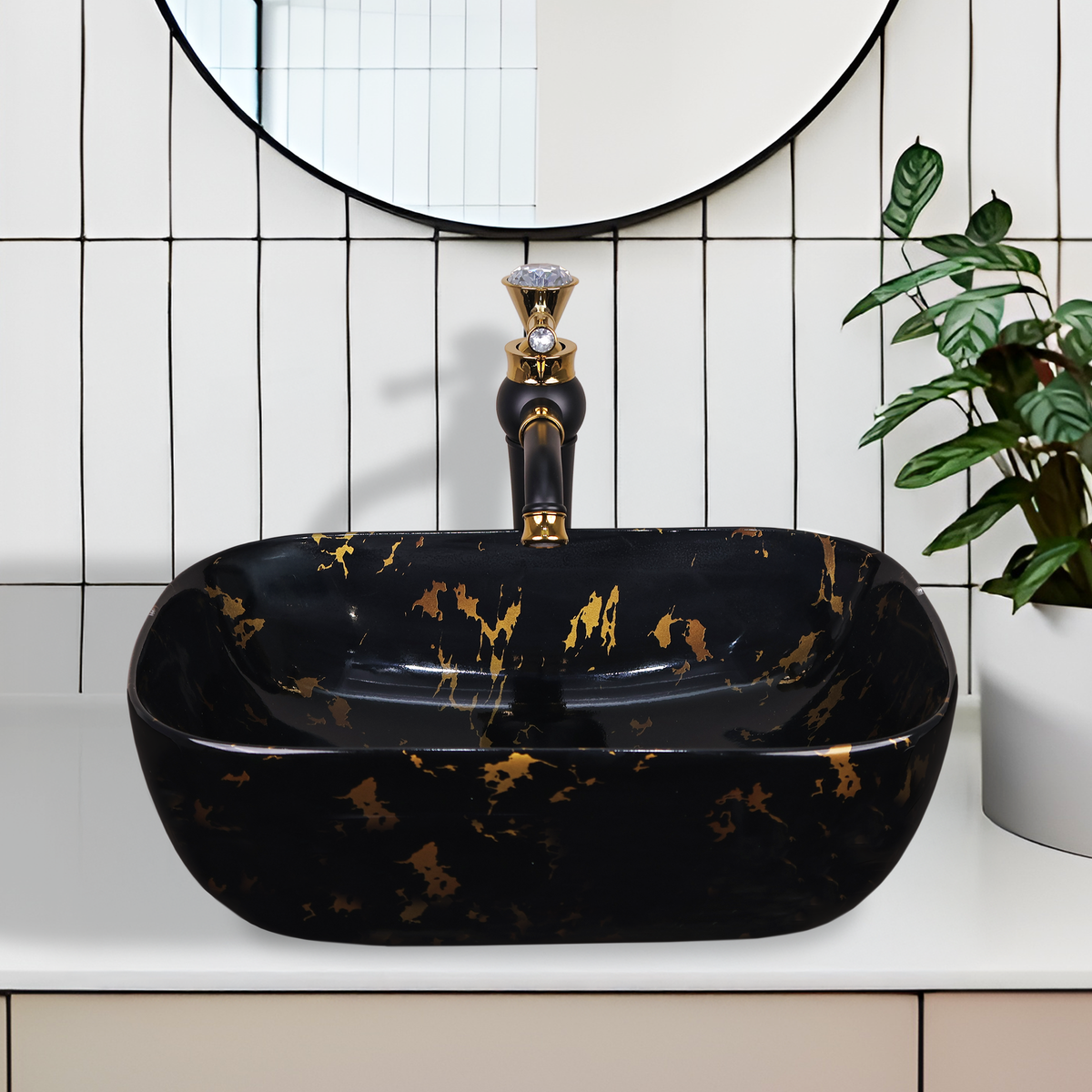 Germa Designer Wash Basin For Bathroom |Ceramic Table Top Wash Basin| Counter Top Basin For Restaurants,Living Room |45.5x32x14cm|Rectangle Shape