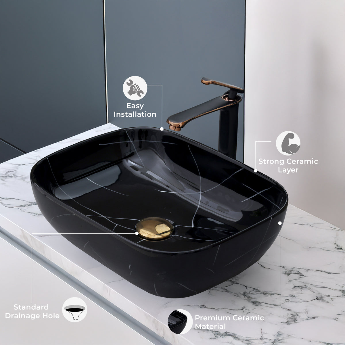 Ceramic Table Top Designer Basin - Life Time Coating Warranty - STELLAR 160