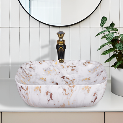 Germa Designer Wash Basin For Bathroom |Ceramic Table Top Wash Basin| Counter Top Basin For Restaurants,Living Room |45.5x32x14cm|Rectangle Shape