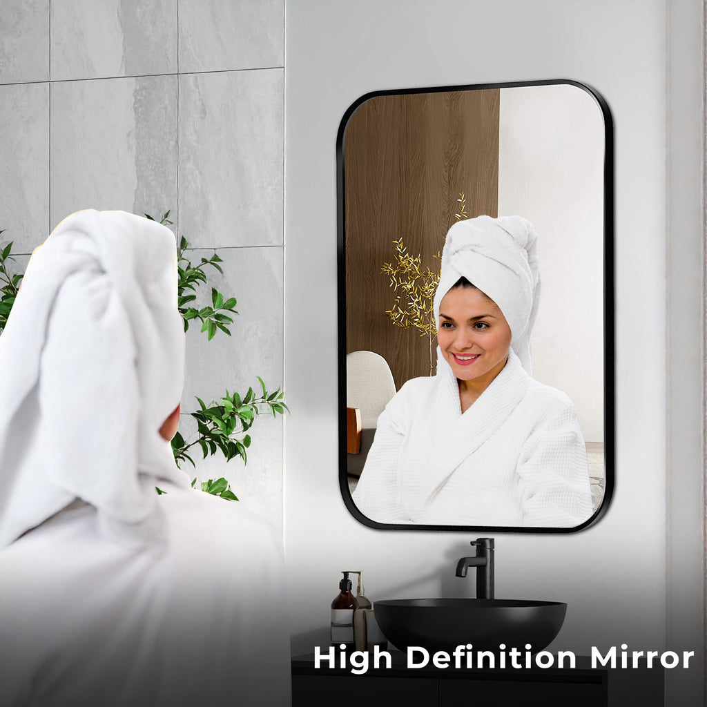 Germa Aluminium Brushed Framed Mirror for Bathroom | Wall Mounted Shatter Proof | Decorative HD Vanity Mirror for Bathroom | Living | Bed Room | Rectangle Shape 18x24 Inch TR 7553 Aluminum Frame