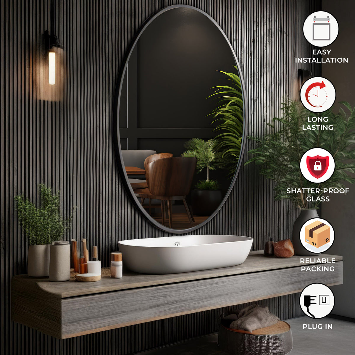 Aluminum Frame Mirror - Oval Shape 70cm x 50cm - TR 134 & 135
