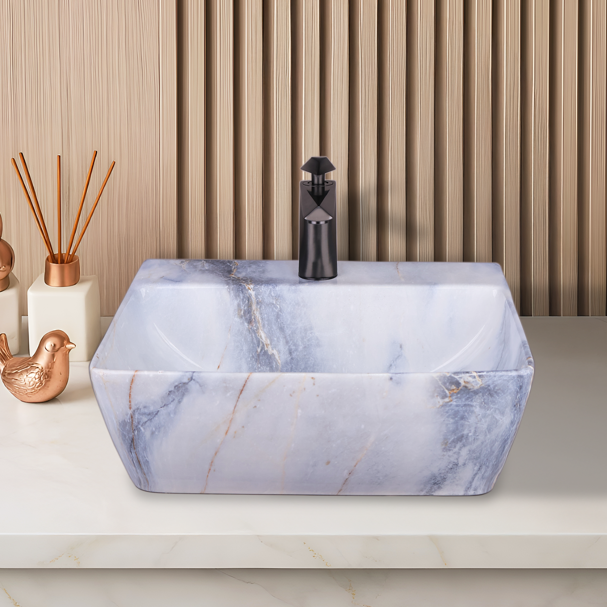 Germa Designer Wash Basin For Bathroom | Ceramic Table Top Wash Basin | Counter Top Wash Basin For Restaurants, Home Living Room |46x36x16cm| Rectangle Shape