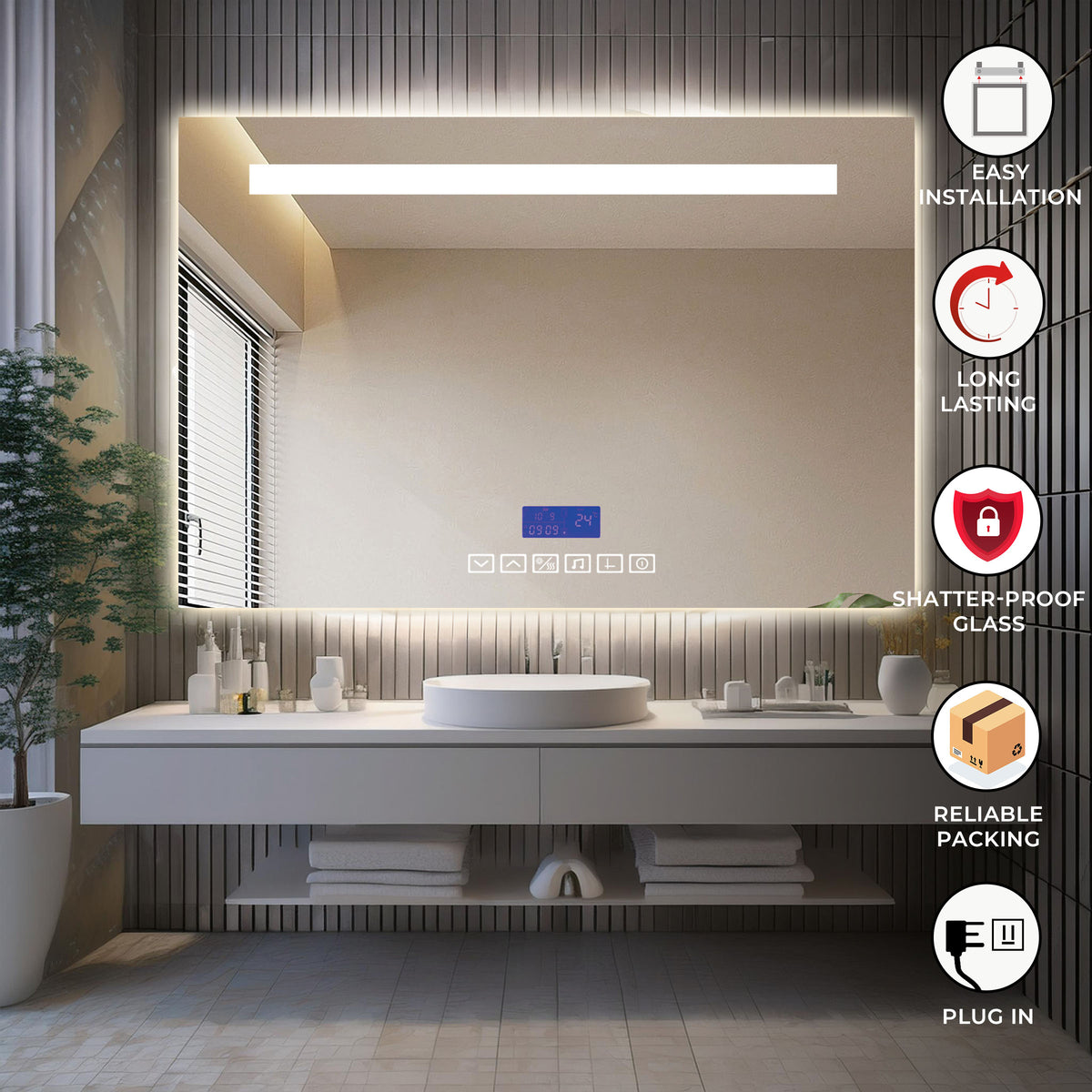 Led Mirror with Smart Touch Sensor - TR LED 004 - A Rectangle Shape (90x60cm)