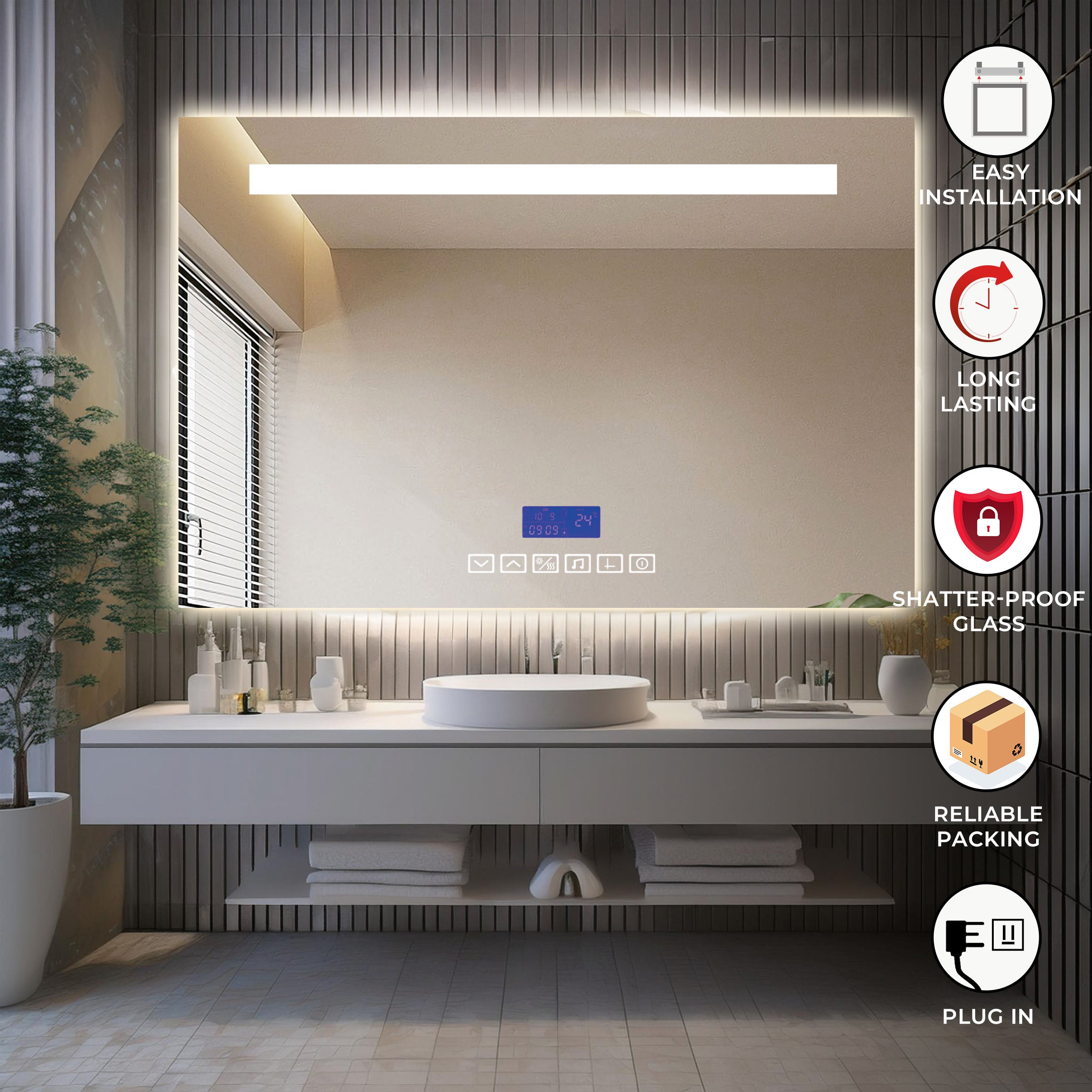 Led Mirror with Smart Touch Sensor - TR LED 004 - A Rectangle Shape (90x60cm)