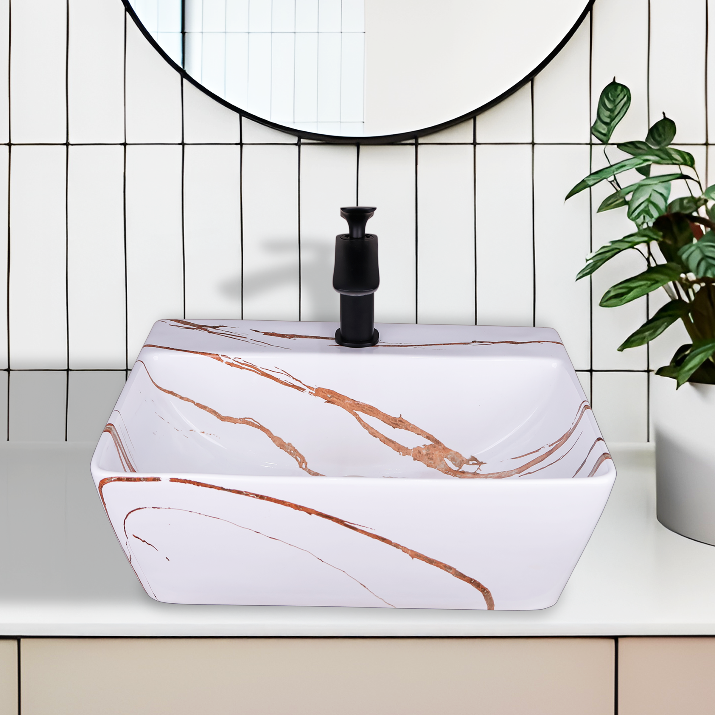 Germa Designer Wash Basin For Bathroom | Ceramic Table Top Wash Basin | Counter Top Wash Basin For Restaurants, Home Living Room |46x36x16cm| Rectangle Shape