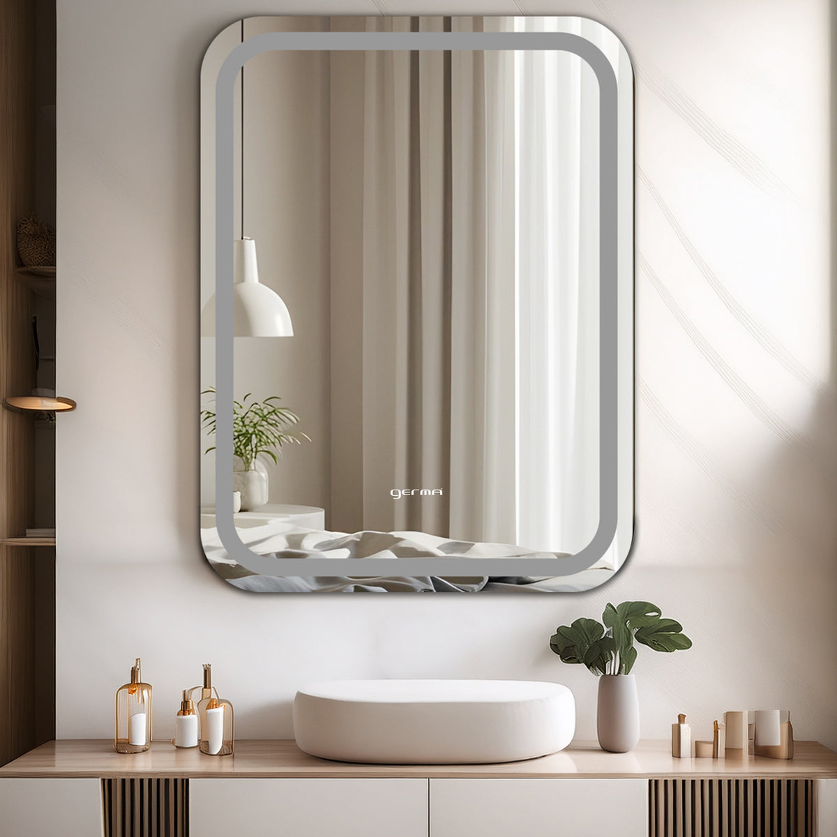 Wall Mounted Frosted Mirror - Curve Edge Rectangle Shape