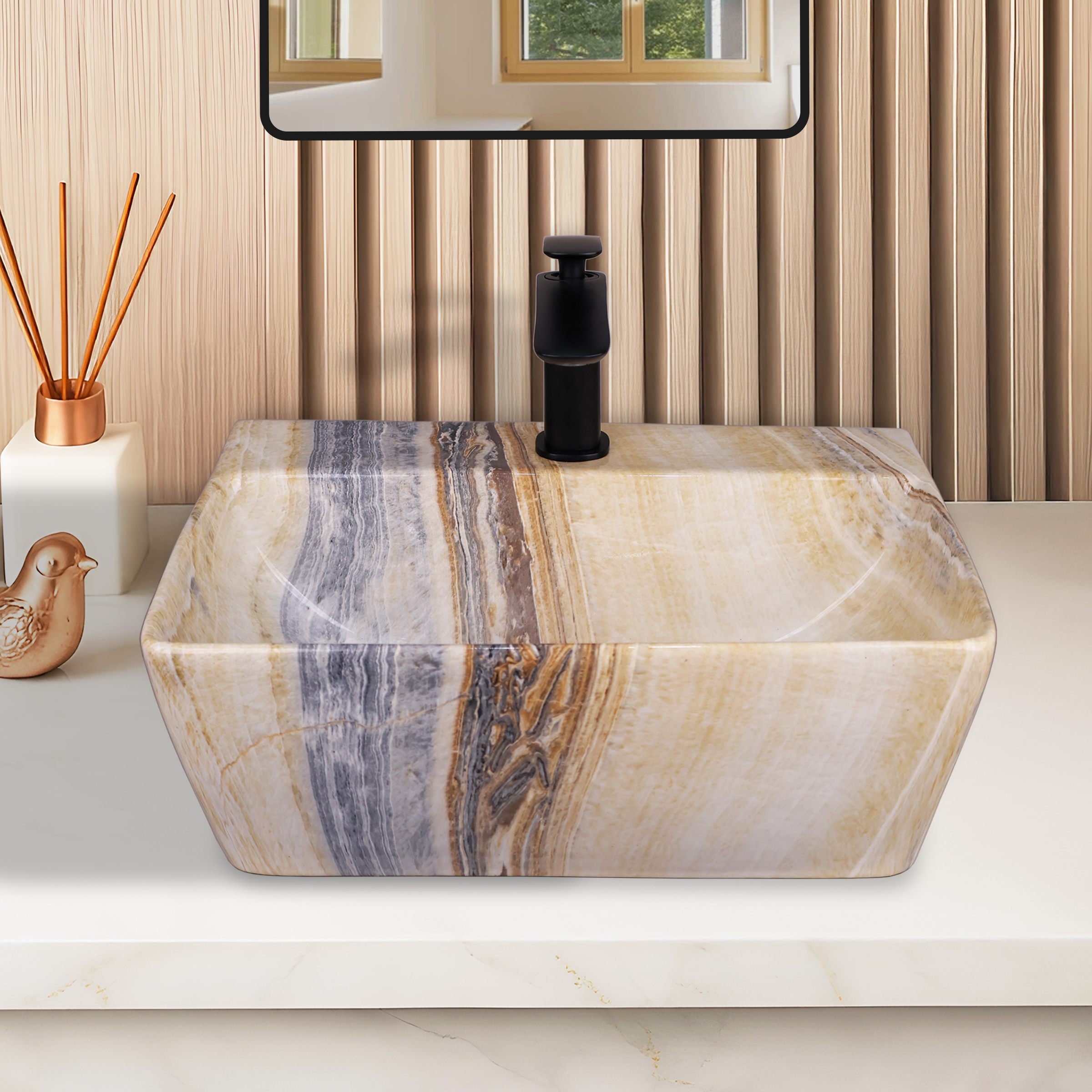 Germa Designer Wash Basin For Bathroom | Ceramic Table Top Wash Basin | Counter Top Wash Basin For Restaurants, Home Living Room |46x36x16cm| Rectangle Shape