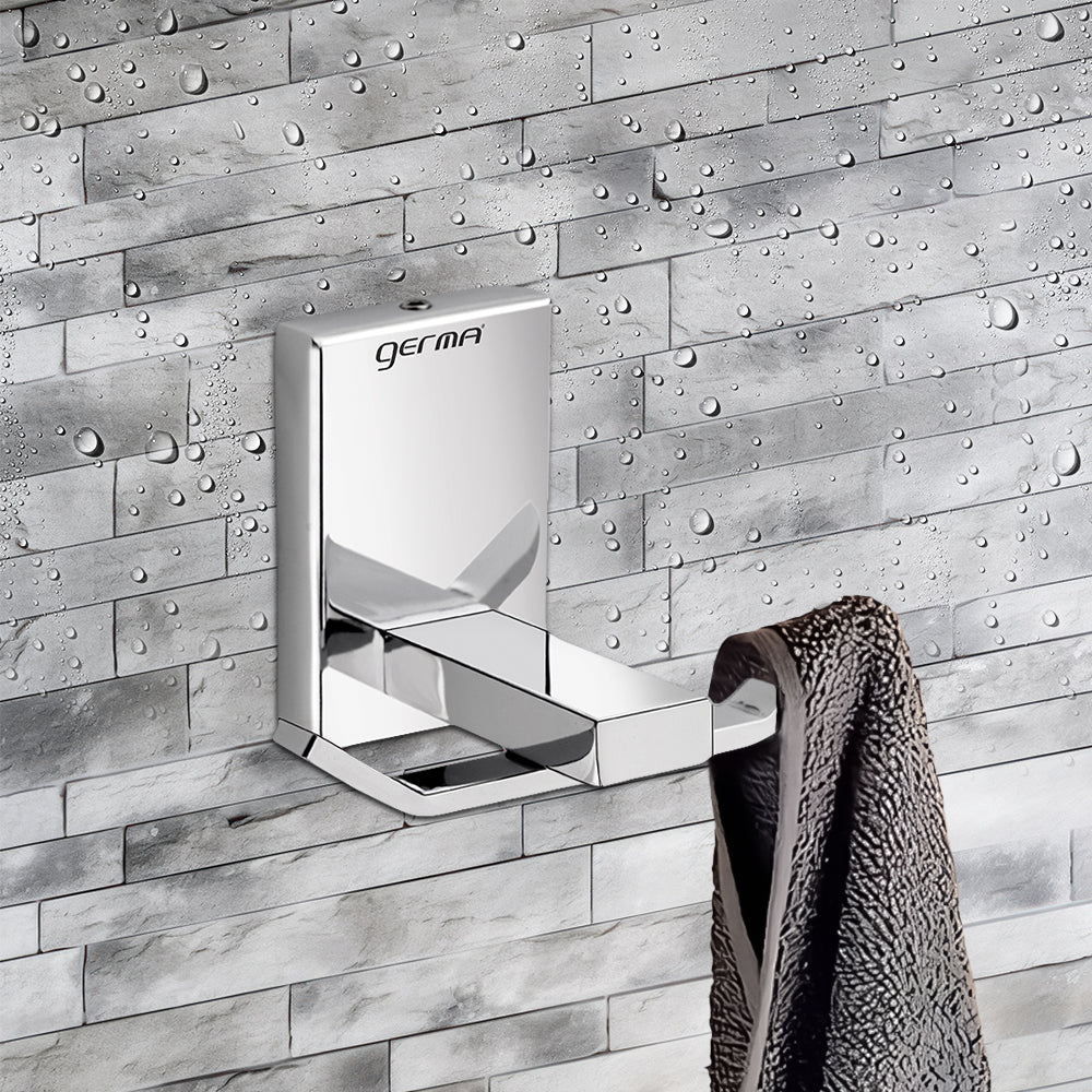 Germa Sanitarywares 304 Stainless Steel Robe Hook for Bathroom | Double Side Cloth Hook Stand Holder| Cloth and Towel Hanger | Robe Hook| Bathroom Accessories (Chrome) - TR 9107 Robe Hook