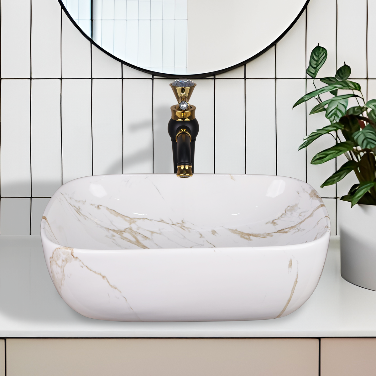 Germa Designer Wash Basin For Bathroom |Ceramic Table Top Wash Basin| Counter Top Basin For Restaurants,Living Room |45.5x32x14cm|Rectangle Shape