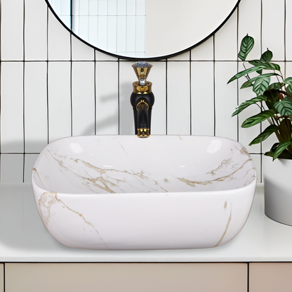 Germa Designer Wash Basin For Bathroom |Ceramic Table Top Wash Basin| Counter Top Basin For Restaurants,Living Room |45.5x32x14cm|Rectangle Shape