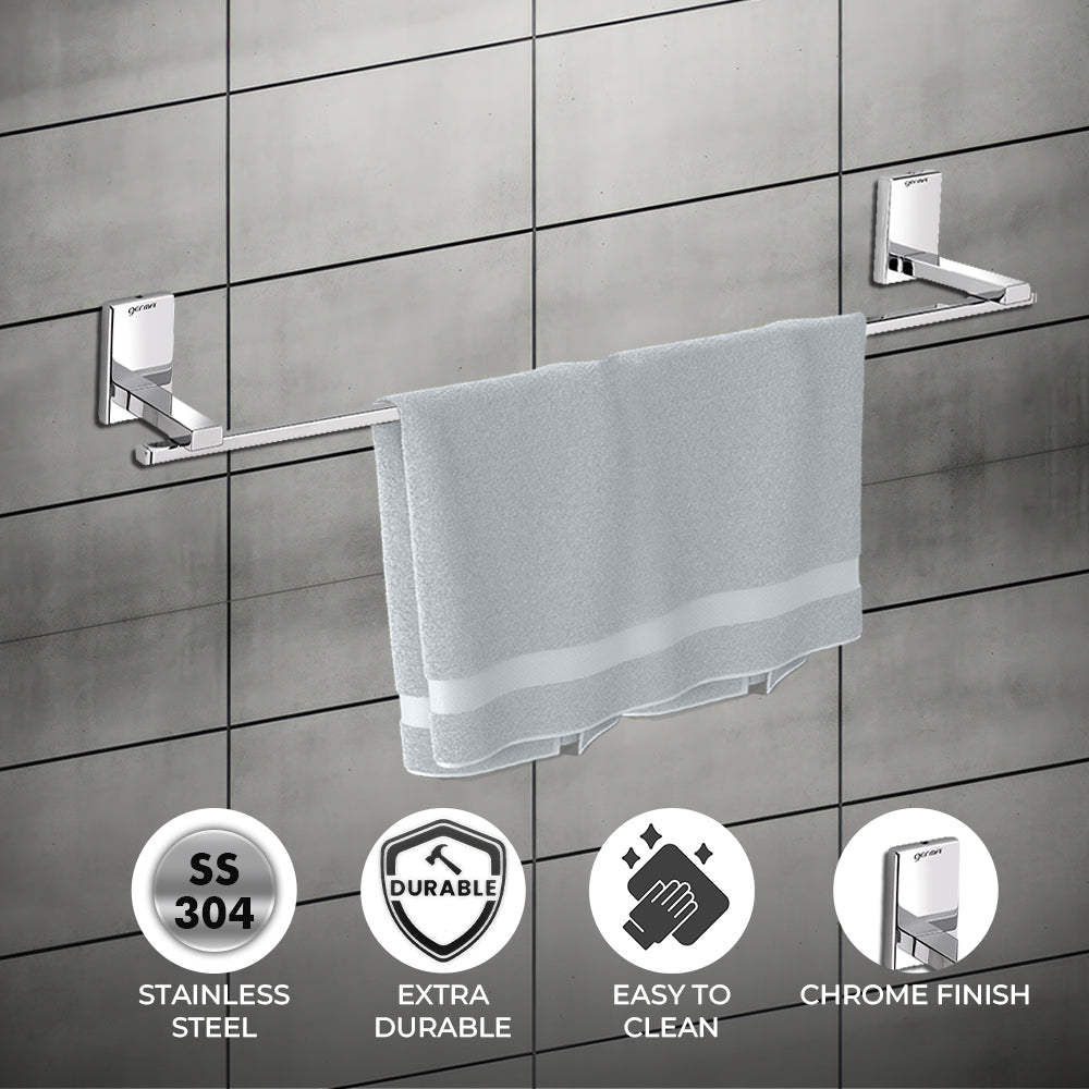 Germa Sanitarywares 304 Stainless Steel Towel Hanger for Bathroom | Towel Rail for Wash Room | Towel Rod | Towel Bar | Bathroom Accessories (Chrome) - TR 9103 Towel Rail