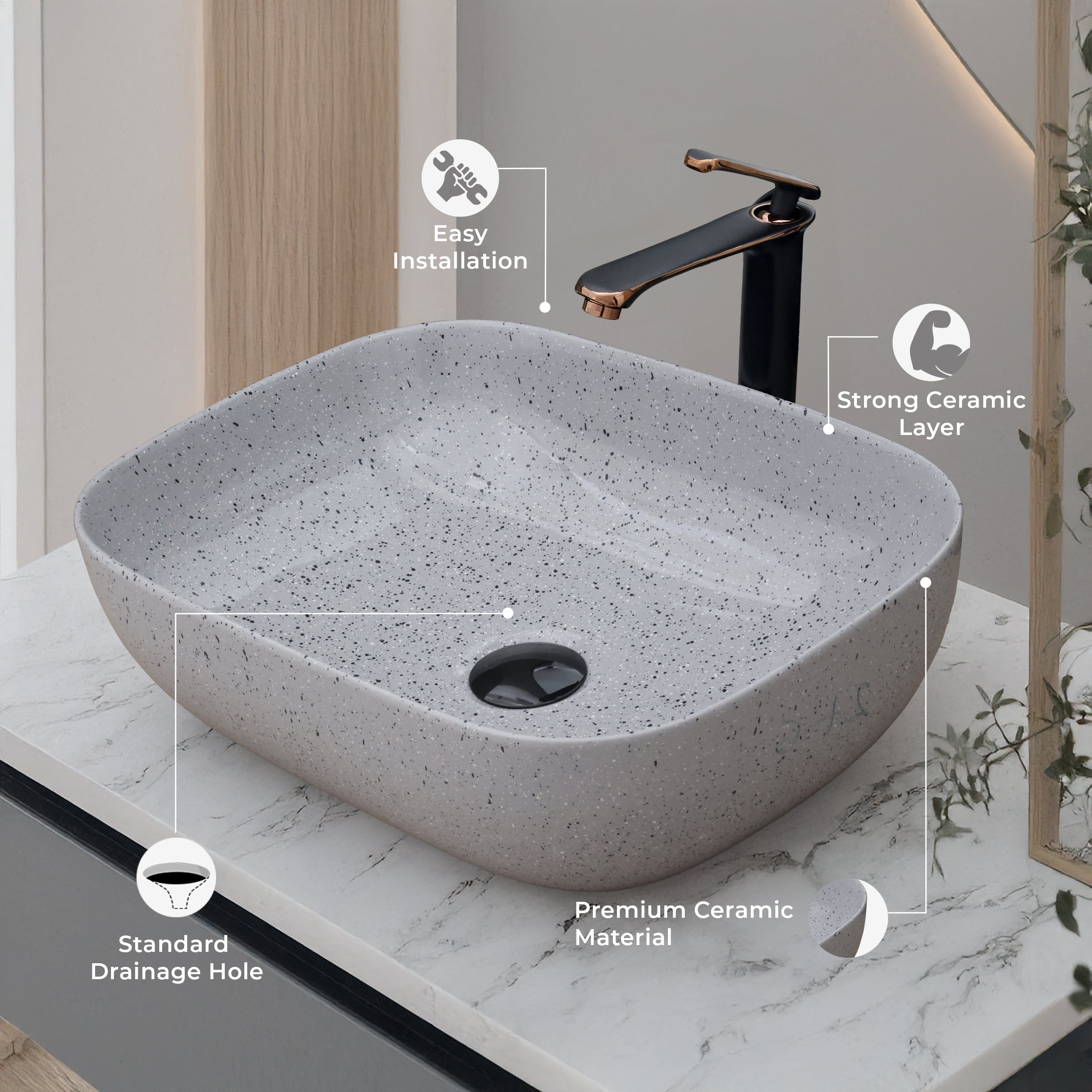 Ceramic Table Top Designer Basin - Life Time Coating Warranty - STELLAR 257