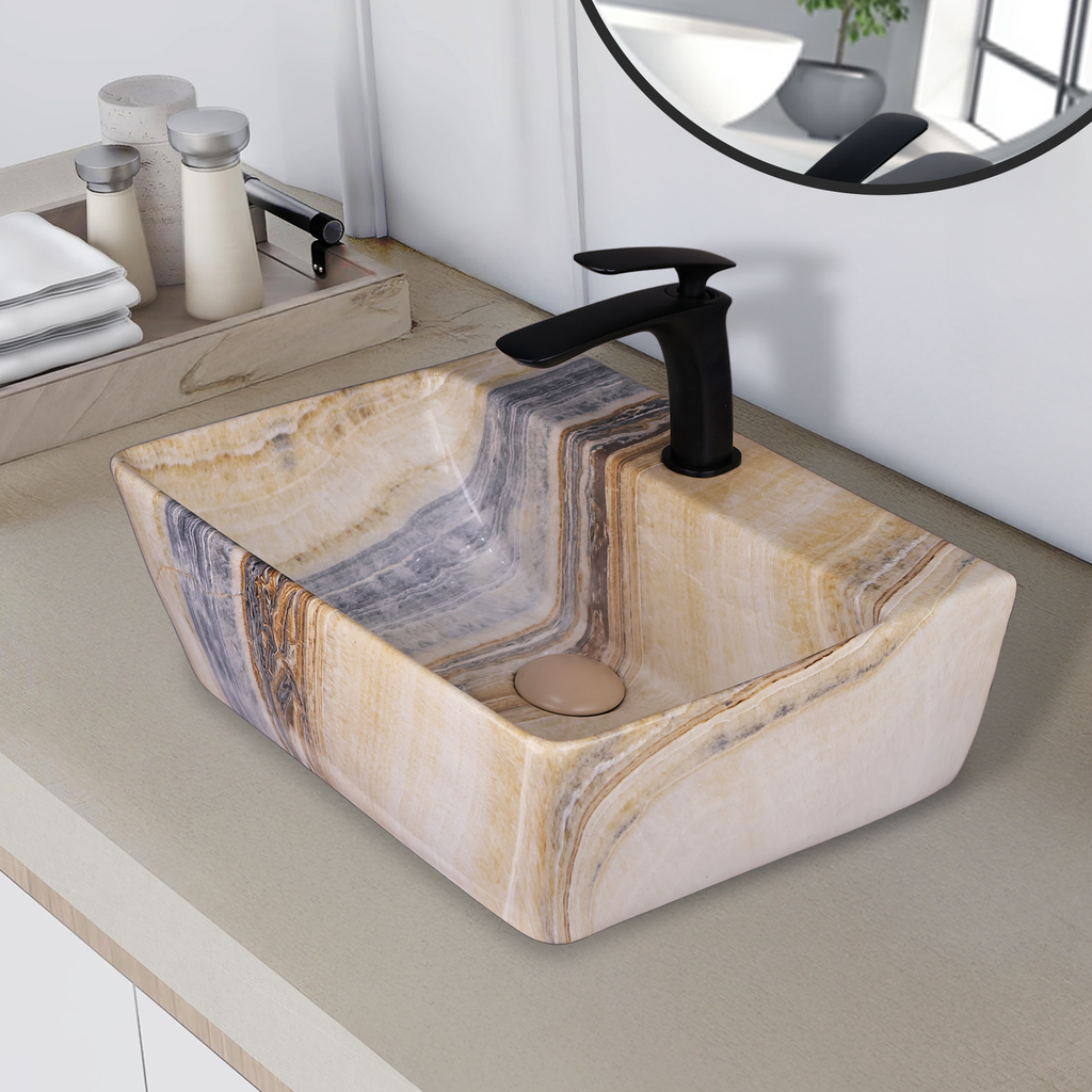 Germa Designer Wash Basin For Bathroom | Ceramic Table Top Wash Basin | Counter Top Wash Basin For Restaurants, Home Living Room |46x36x16cm| Rectangle Shape