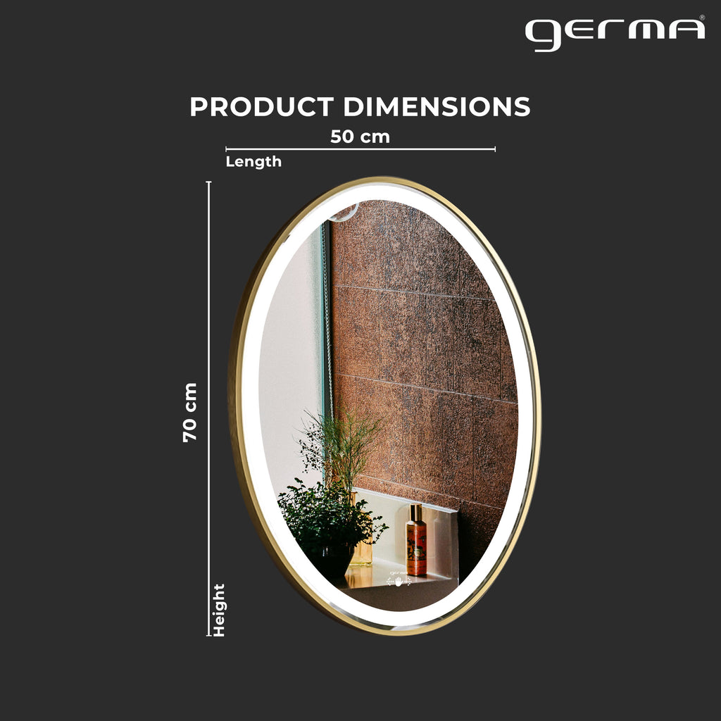 Led Mirror with Aluminum Gold Frame - TR LED 144 Gold Smart Wave Switch (70x50cm) Oval Shape