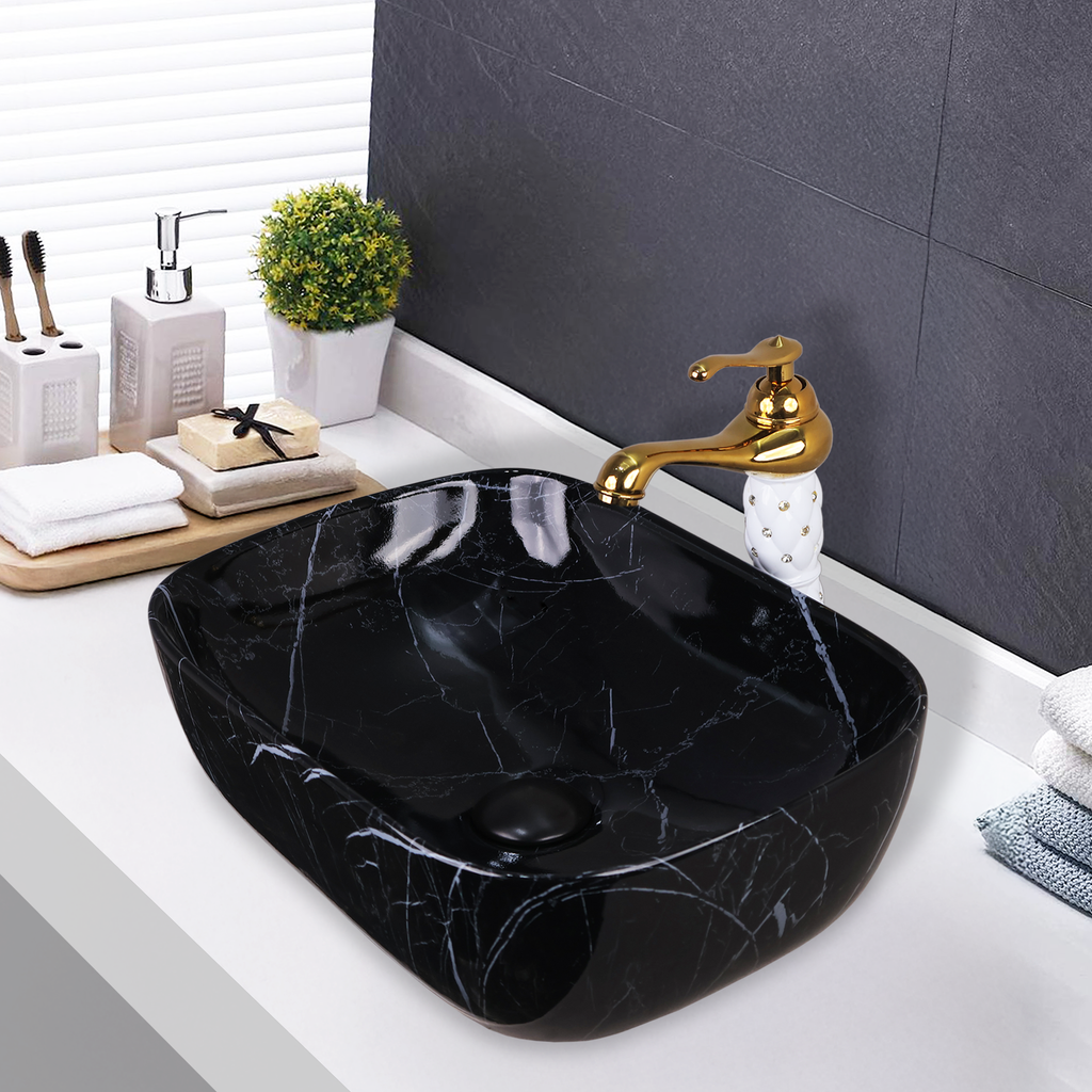 Germa Designer Wash Basin For Bathroom |Ceramic Table Top Wash Basin| Counter Top Basin For Restaurants,Living Room |45.5x32x14cm|Rectangle Shape