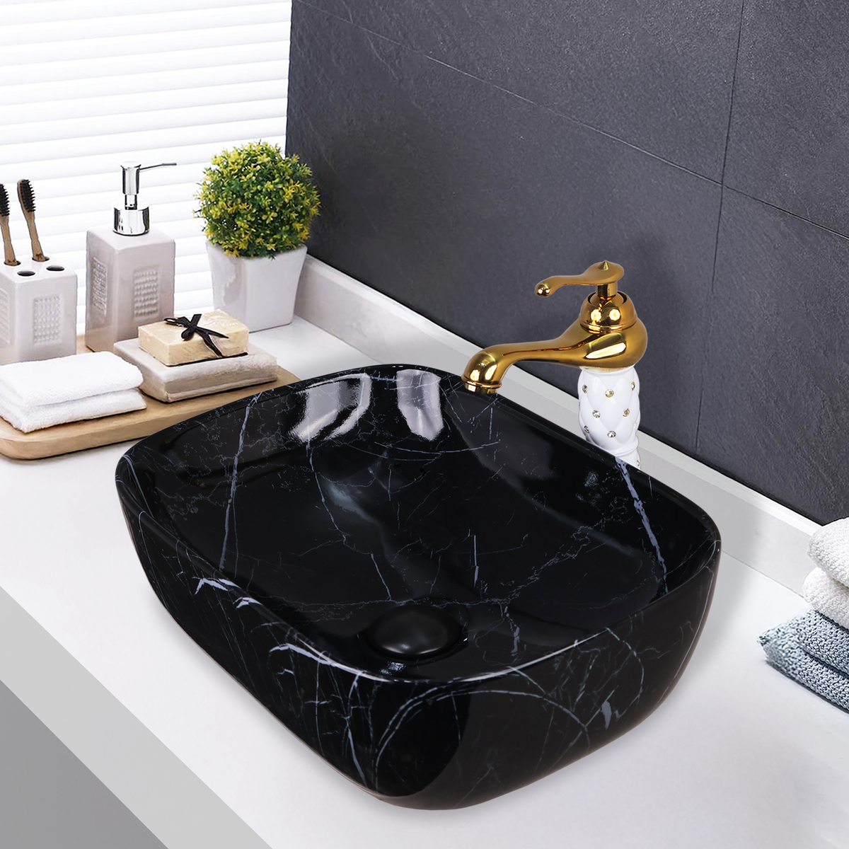 Germa Designer Wash Basin For Bathroom |Ceramic Table Top Wash Basin| Counter Top Basin For Restaurants,Living Room |45.5x32x14cm|Rectangle Shape