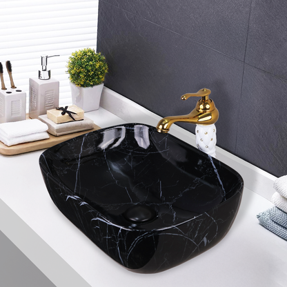 Germa Designer Wash Basin For Bathroom |Ceramic Table Top Wash Basin| Counter Top Basin For Restaurants,Living Room |45.5x32x14cm|Rectangle Shape
