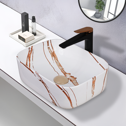 Designer Wash Basin For Bathroom | Ceramic Table Top Wash Basin | Counter Top Wash Basin For Restaurants, Home Living Room |41x31x14cm| Rectangle Shape