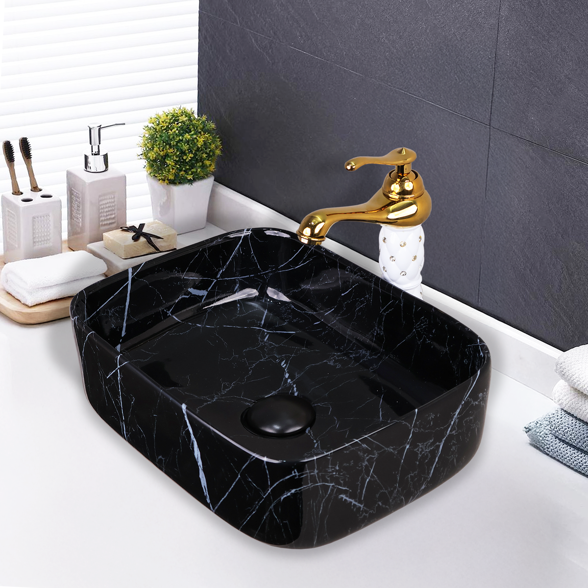 Designer Wash Basin For Bathroom | Ceramic Table Top Wash Basin | Counter Top Wash Basin For Restaurants, Home Living Room |41x31x14cm| Rectangle Shape