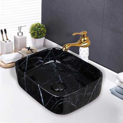 Designer Wash Basin For Bathroom | Ceramic Table Top Wash Basin | Counter Top Wash Basin For Restaurants, Home Living Room |41x31x14cm| Rectangle Shape