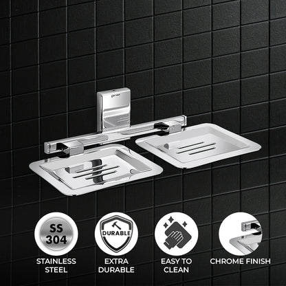 Germa Sanitarywares 304 Stainless Steel Double Soap Dish Holder for Bathroom | Soap Stand for Wash Room | Soap Case | Bathroom Accessories (Chrome) - TR 9109