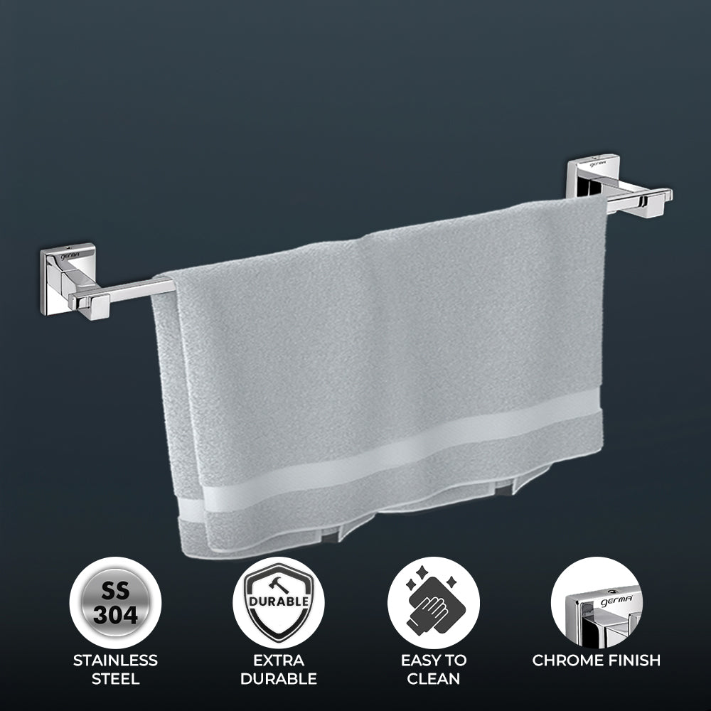 Germa Sanitarywares 304 Stainless Steel Towel Hanger for Bathroom | Towel Rail for Wash Room | Towel Bar | Towel Rod | Bathroom Accessories (Chrome) - TR 9143 Towel Rail