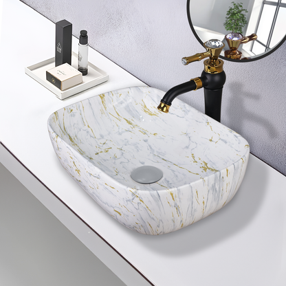 Germa Designer Wash Basin For Bathroom |Ceramic Table Top Wash Basin| Counter Top Basin For Restaurants,Living Room |45.5x32x14cm|Rectangle Shape