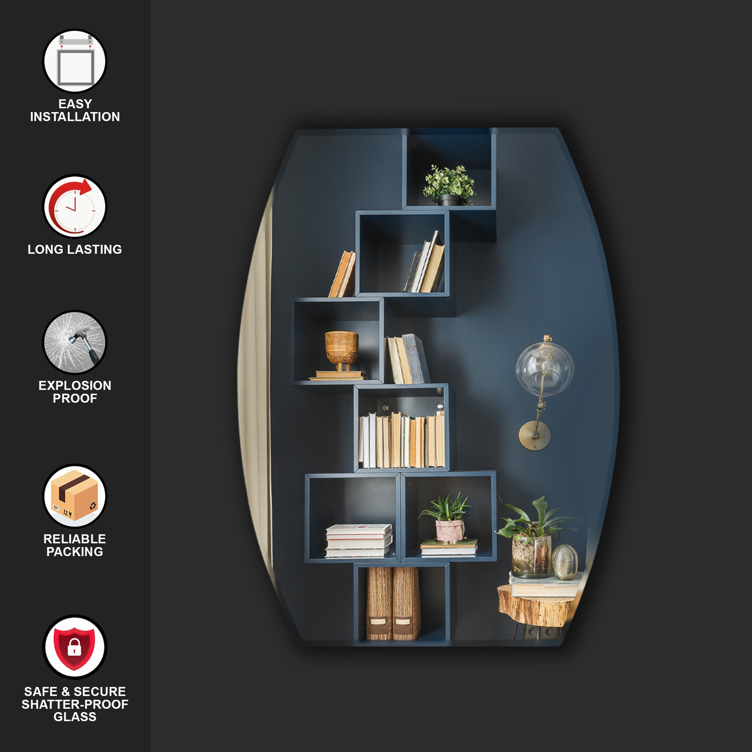 Germa Semi-Oval Rectangular Wall Mounted Frameless Mirror with Beveled Edges/Wall Mirror for Bathroom/Living Room/Bed Room/Dressing Room – 18x24inch