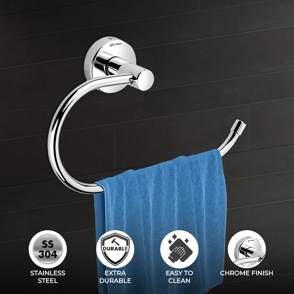 Germa Sanitarywares 304 Stainless Steel Towel Ring for Bathroom | Napkin Hanger for Washbasin | Towel Holder | Napkin Hanger | Bathroom Accessories (Chrome) - TR 9124 Towel Ring