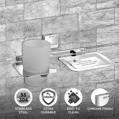 Germa Sanitarywares 304 Stainless Steel Soap Dish with Tumbler Holder for Bathroom | 2 in 1 Soap Holder with Tumbler Holder | Soap Dish | Tumbler Holder | Bathroom Accessories (Chrome) - TR 9110 Soap Dish + Tumbler Holder