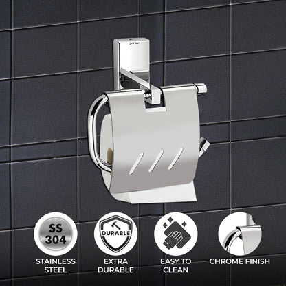Germa Sanitarywares 304 Stainless Steel Toilet Paper Holder with Flap Guard for Bathroom | Toilet Tissue Paper Holder | Tissue Paper Bundle Holder | Paper Roll Holder | Bathroom Accessories (Chrome) - TR 9108 Paper Holder With Flap Guard