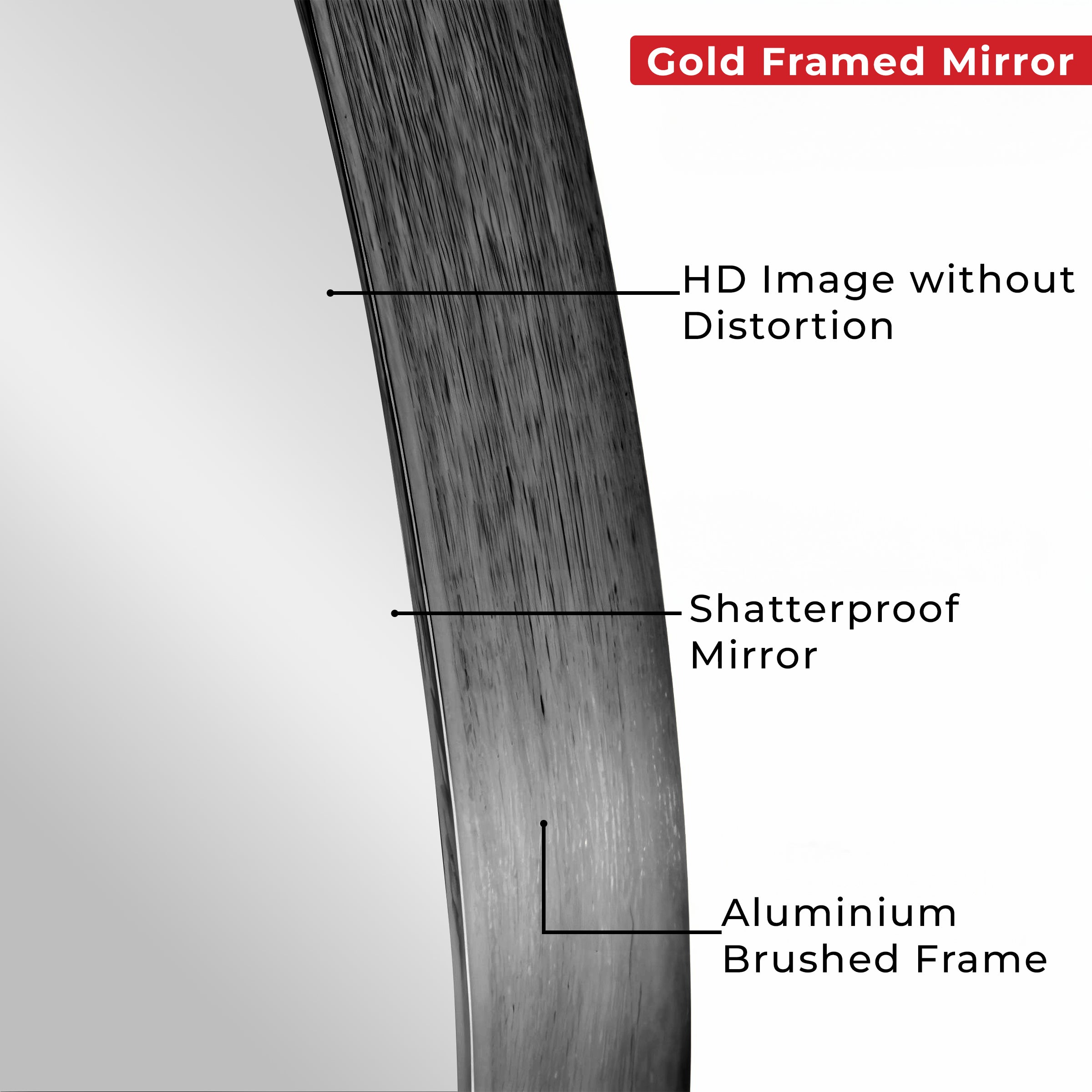 Germa Aluminium Brushed Framed Mirror for Bathroom | Wall Mounted Shatter Proof | Decorative HD Vanity Mirror for Bathroom | Living | Bed Room | Round Shape 24x24inch