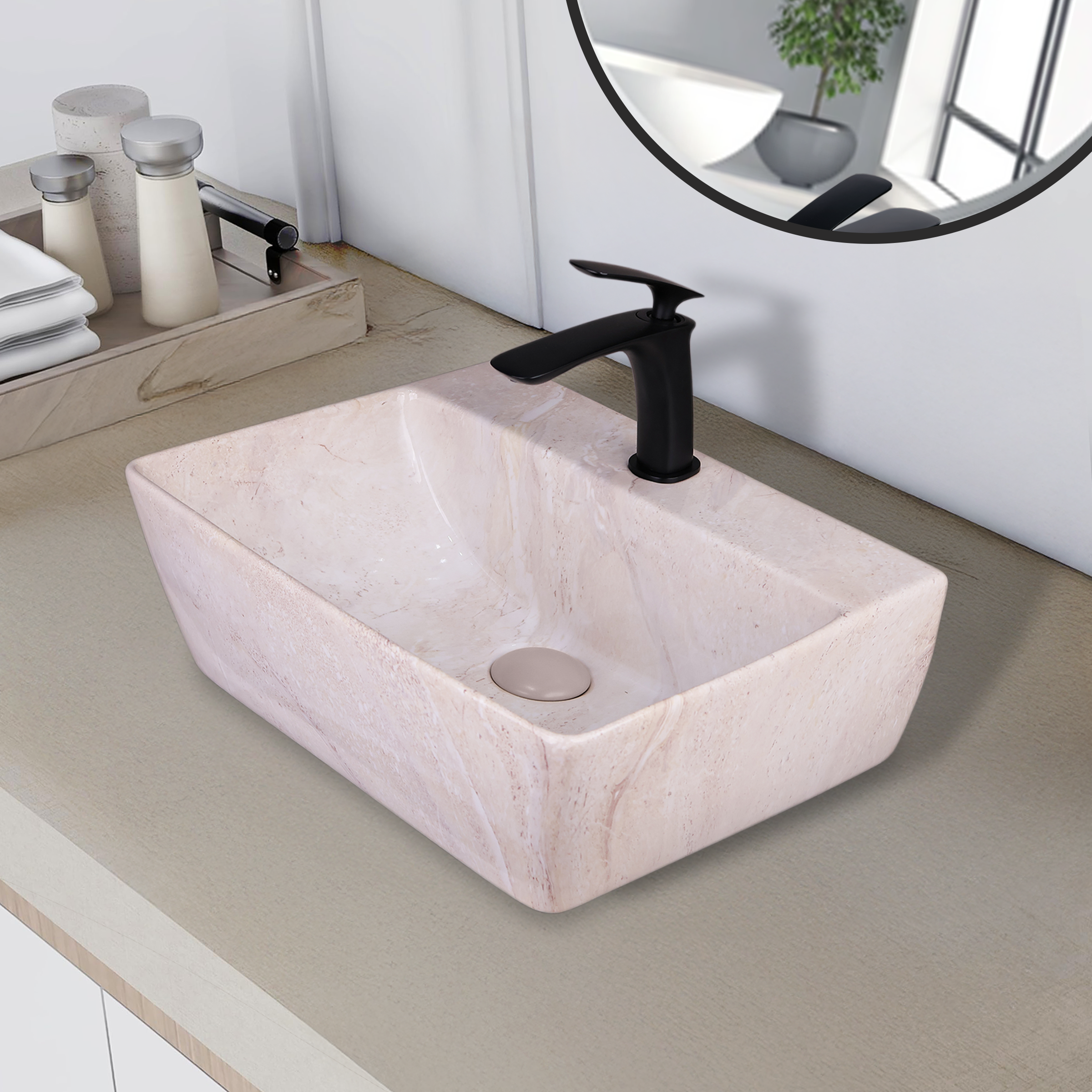 Germa Designer Wash Basin For Bathroom | Ceramic Table Top Wash Basin | Counter Top Wash Basin For Restaurants, Home Living Room |46x36x16cm| Rectangle Shape