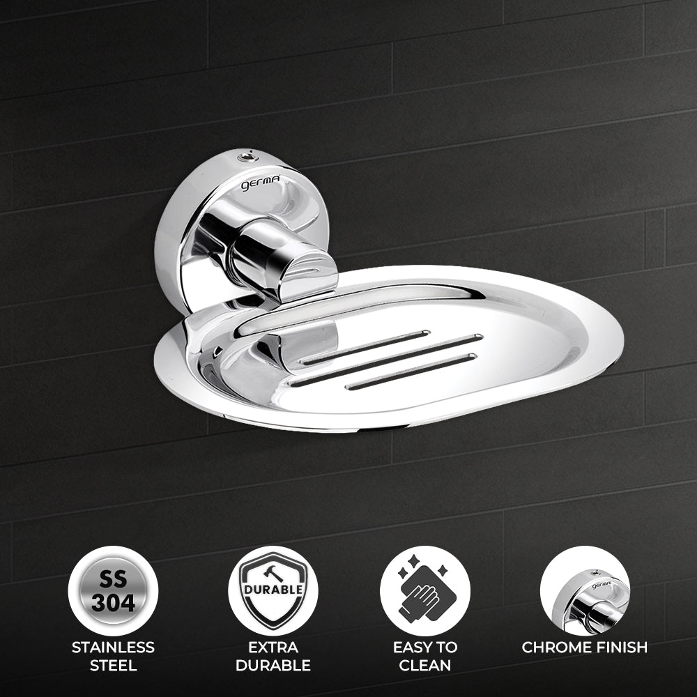 Germa Sanitarywares 304 Stainless Steel Soap Dish Holder for Bathroom | Soap Case for Wash Room | Soap Stand | Soap Dish | Bathroom Accessories (Chrome) - TR 9125 Soap Dish