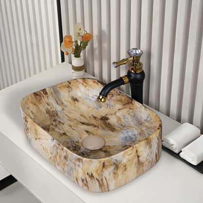 Designer Wash Basin For Bathroom | Ceramic Table Top Wash Basin | Counter Top Wash Basin For Restaurants, Home Living Room |41x31x14cm| Rectangle Shape
