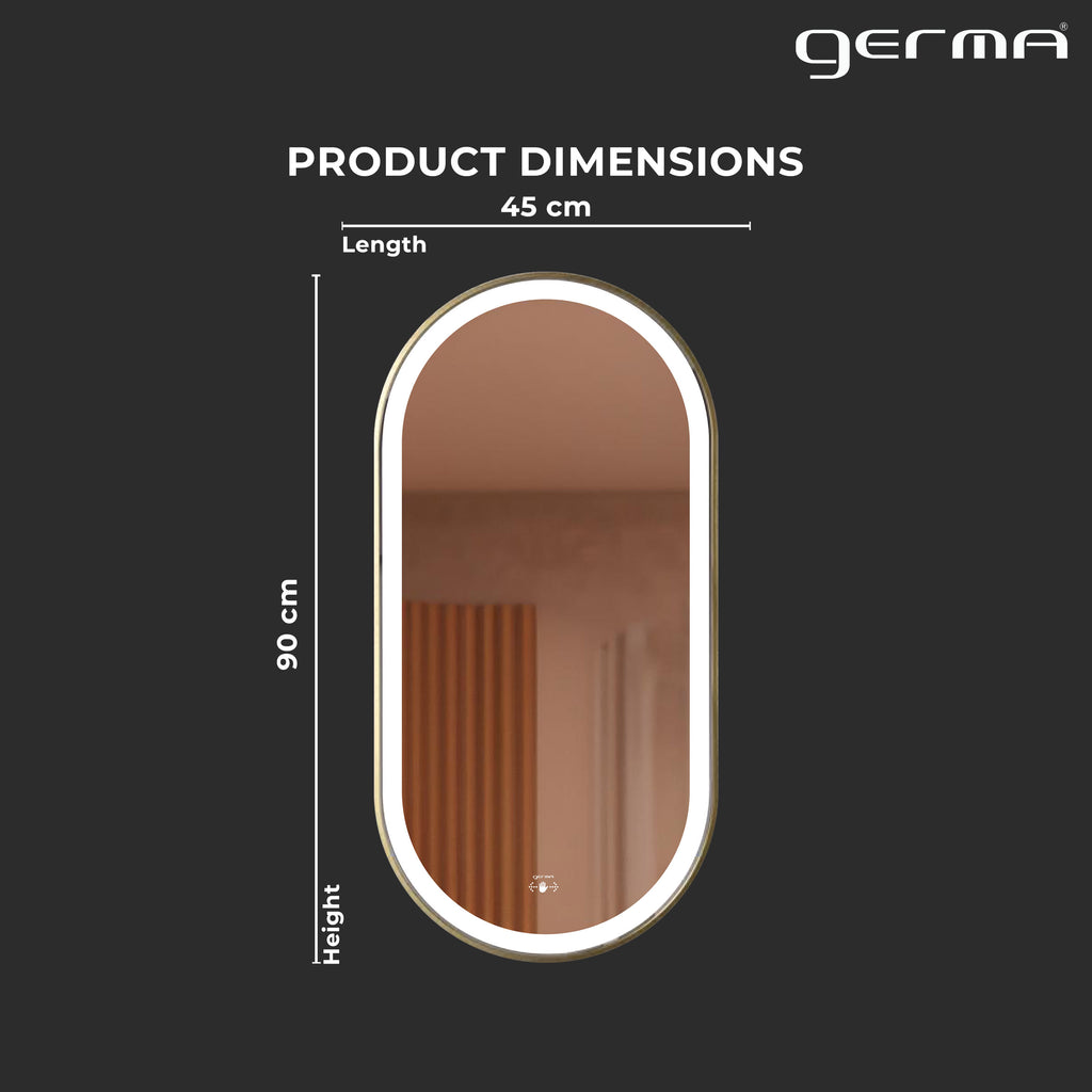 Aluminum Frame Led Mirror 3Light Dimmer with Wave Sensor - Capsule Shape 90cm x 45cm - TR LED 148