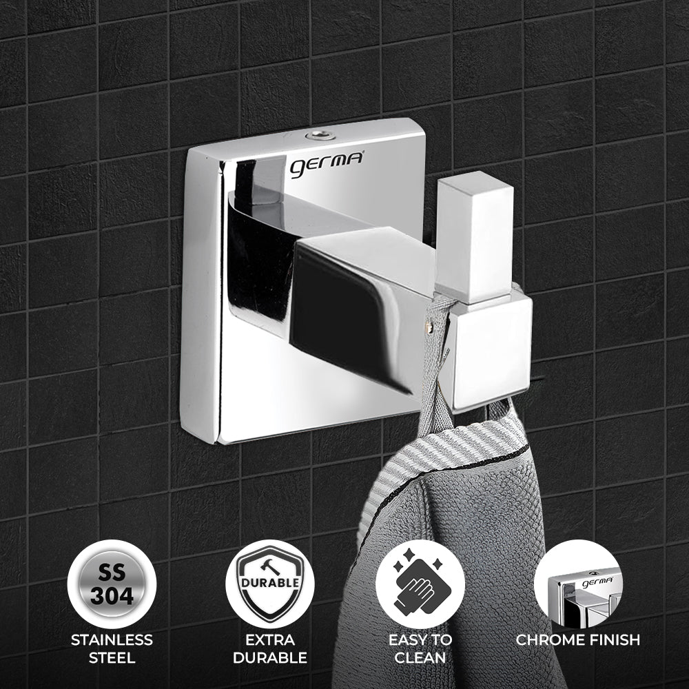 Germa Sanitarywares 304 Stainless Steel Robe Hook for Bathroom | Single Hook Cloth Stand Holder| Cloth and Towel Hanger | Robe Hook | Bathroom Accessories (Chrome) - TR 9147 Robe Hook