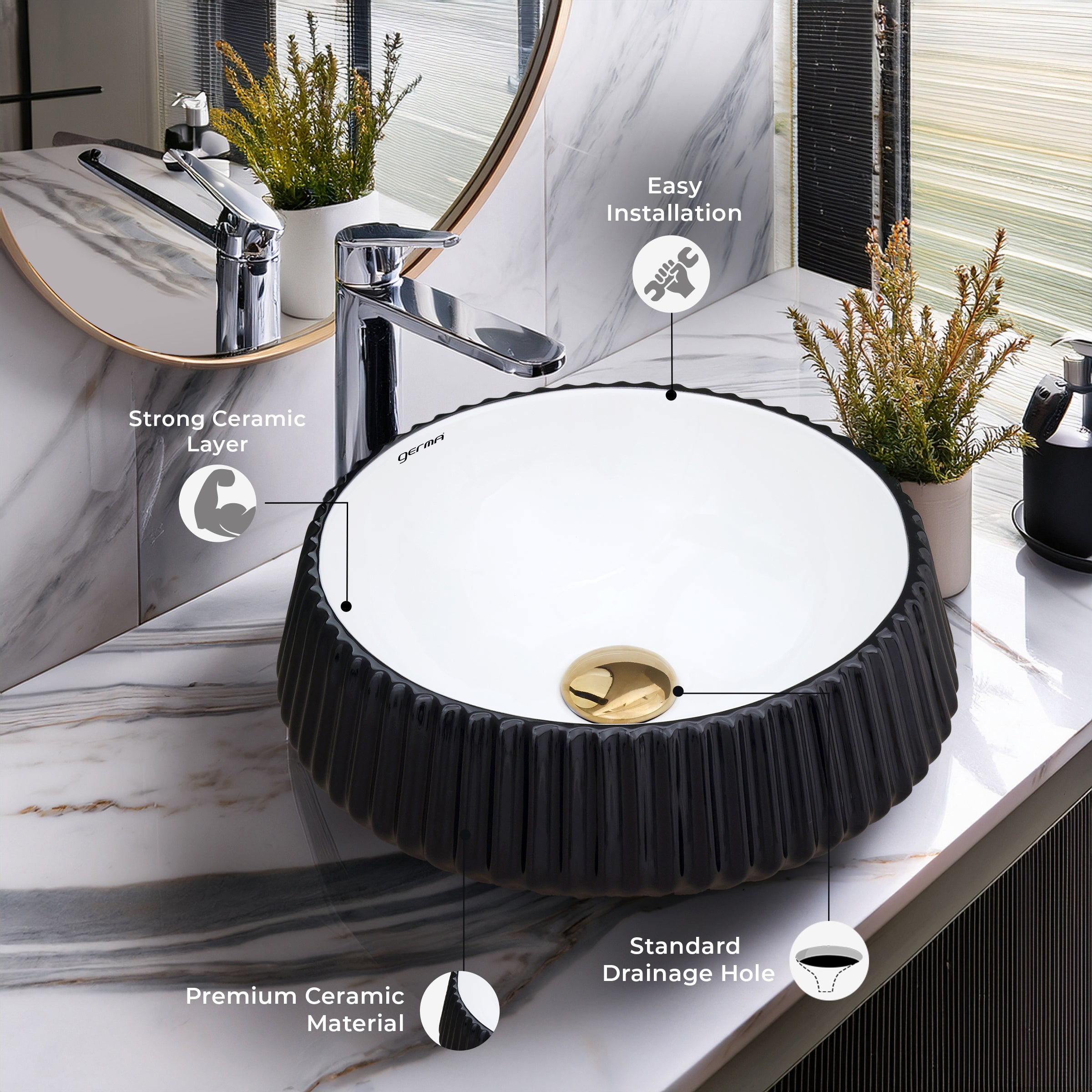 Ceramic Table Top Designer Basin - Life Time Coating Warranty - GLOBE 111