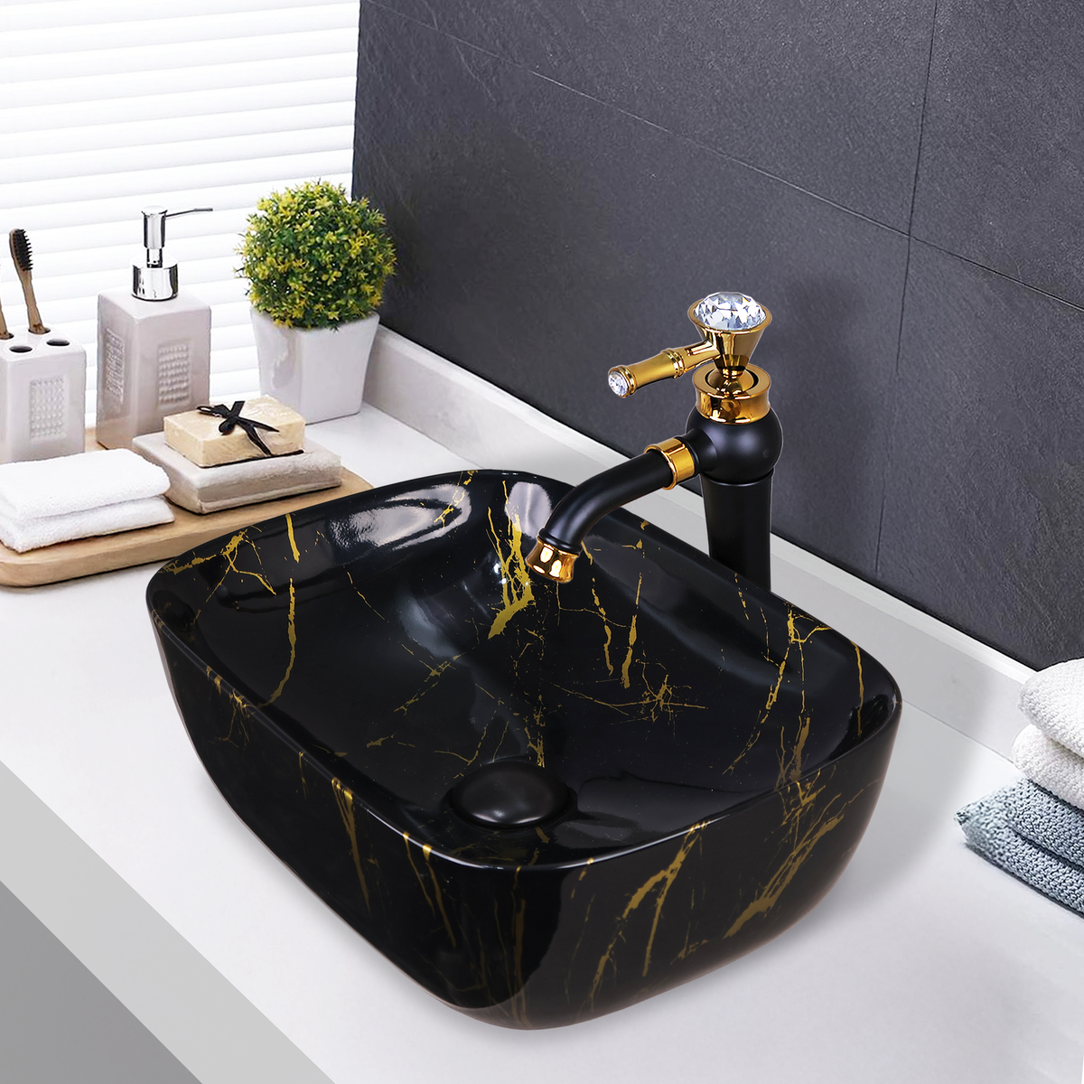 Germa Designer Wash Basin For Bathroom |Ceramic Table Top Wash Basin| Counter Top Basin For Restaurants,Living Room |45.5x32x14cm|Rectangle Shape