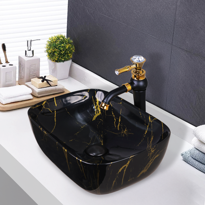 Germa Designer Wash Basin For Bathroom |Ceramic Table Top Wash Basin| Counter Top Basin For Restaurants,Living Room |45.5x32x14cm|Rectangle Shape