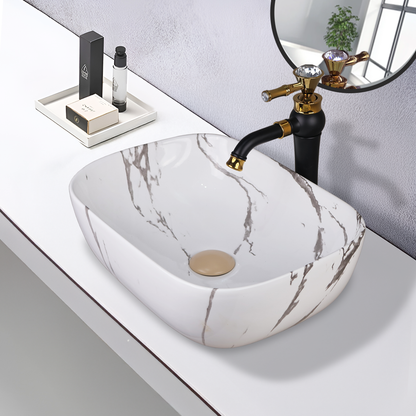 Germa Designer Wash Basin For Bathroom |Ceramic Table Top Wash Basin| Counter Top Basin For Restaurants,Living Room |45.5x32x14cm|Rectangle Shape