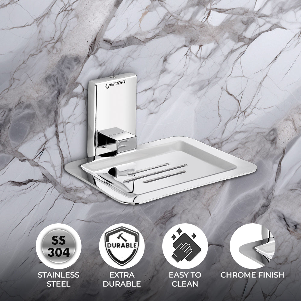 Germa Sanitarywares 304 Stainless Steel Soap Dish Holder for Bathroom | Soap Stand for Wash Room | Soap Case | Bathroom Accessories (Chrome) - TR 9105 Single Soap Dish