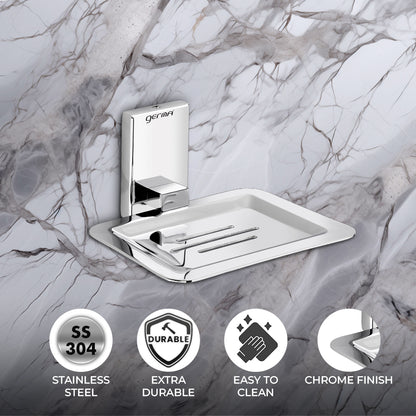 Germa Sanitarywares 304 Stainless Steel Soap Dish Holder for Bathroom | Soap Stand for Wash Room | Soap Case | Bathroom Accessories (Chrome) - TR 9105 Single Soap Dish