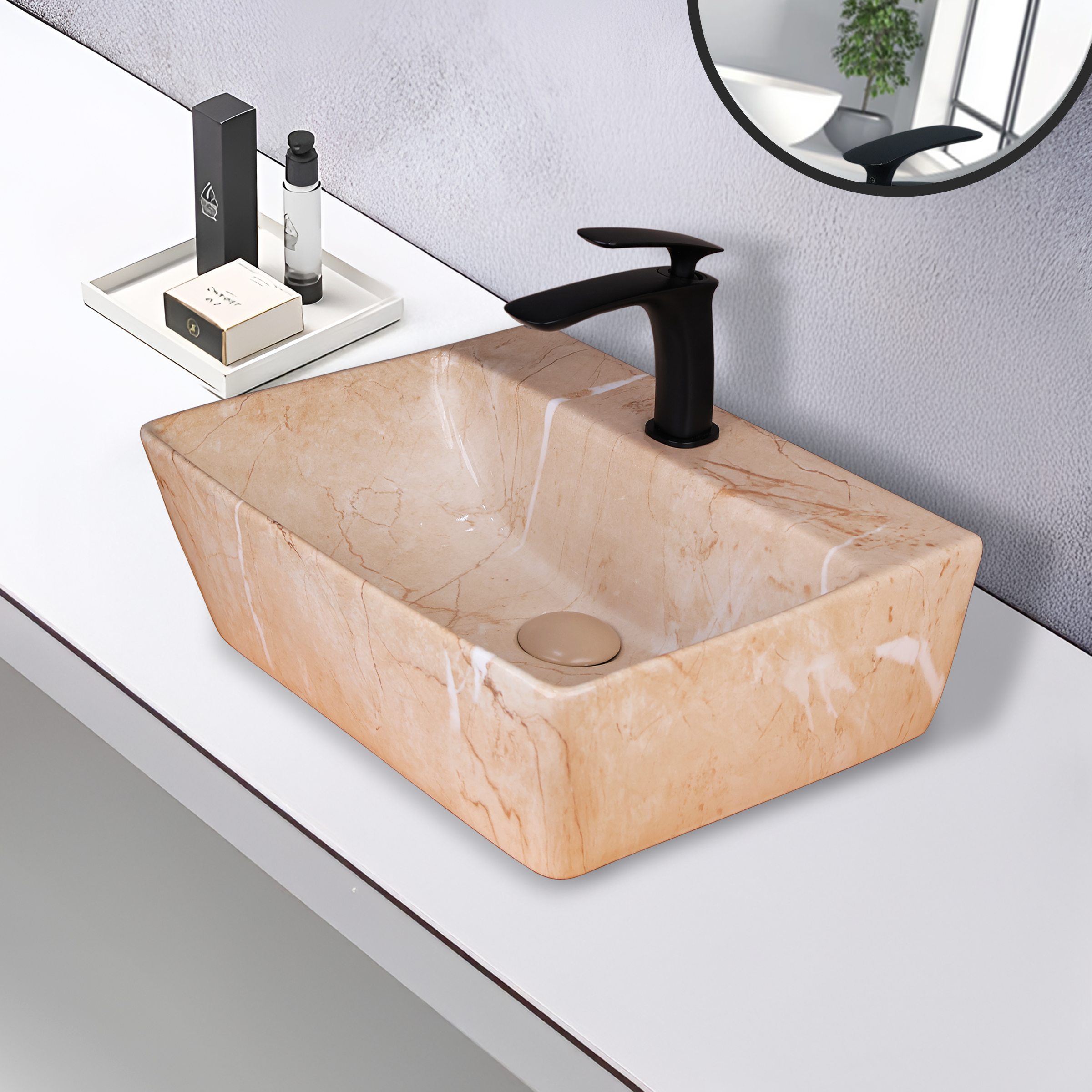Germa Designer Wash Basin For Bathroom | Ceramic Table Top Wash Basin | Counter Top Wash Basin For Restaurants, Home Living Room |46x36x16cm| Rectangle Shape
