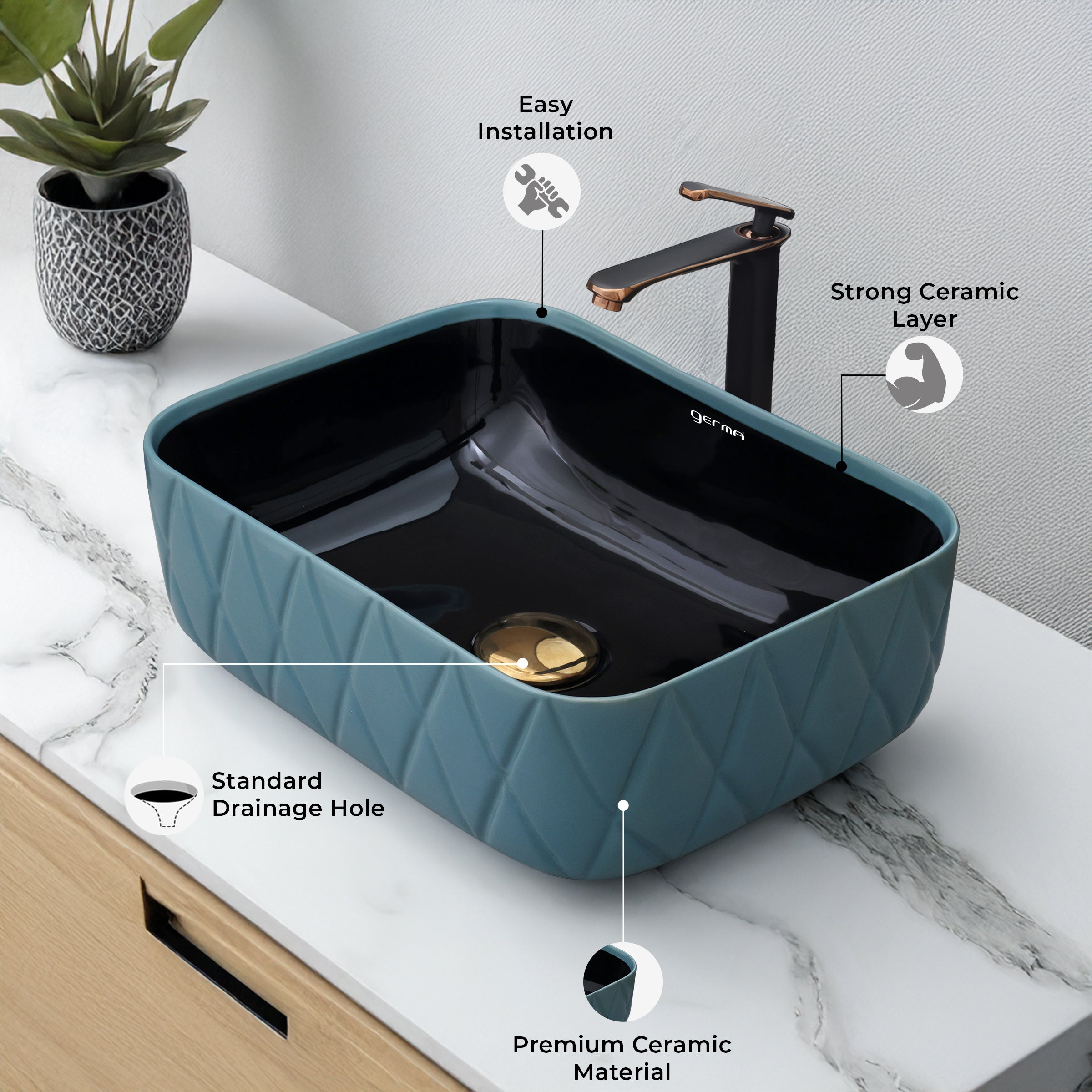 Ceramic Table Top Designer Basin - Life Time Coating Warranty - MINI SPADE 104