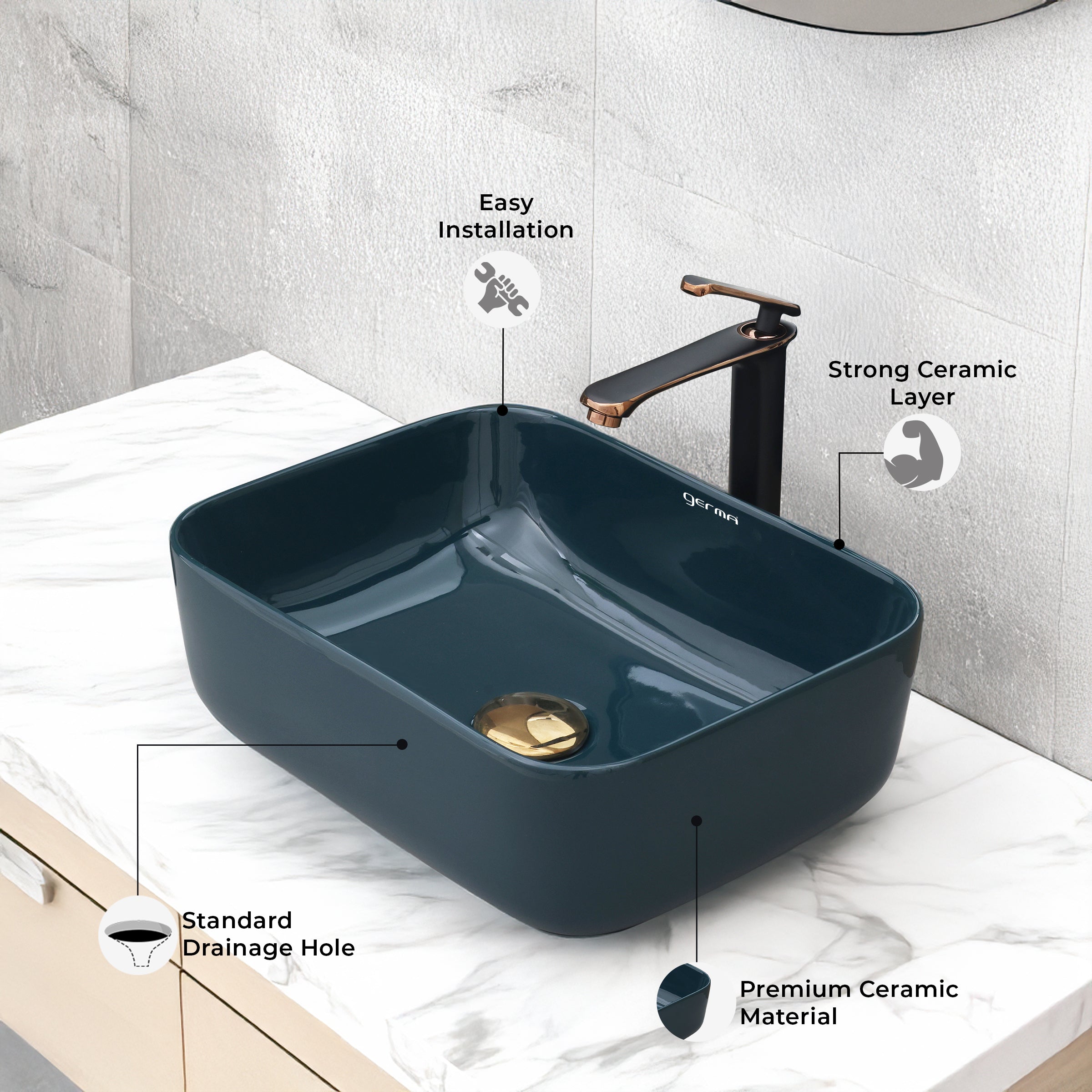 Ceramic Table Top Designer Basin - Life Time Coating Warranty - MINI SPADE 301