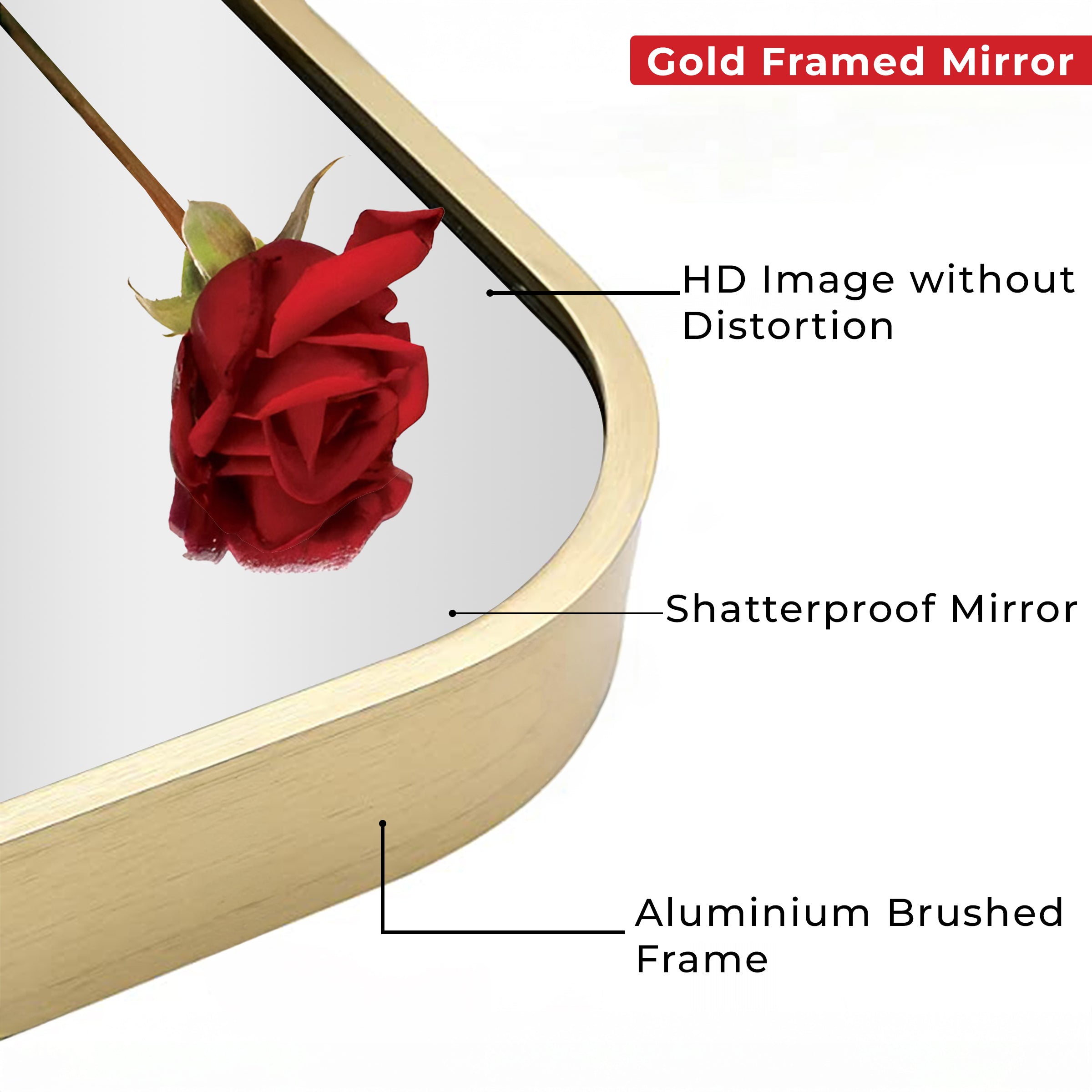 Germa Aluminium Brushed Framed Mirror for Bathroom | Wall Mounted Shatter Proof | Decorative HD Vanity Mirror for Bathroom | Living | Bed Room | Rectangle Shape 18x24 Inch