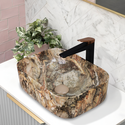 Designer Wash Basin For Bathroom | Ceramic Table Top Wash Basin | Counter Top Wash Basin For Restaurants, Home Living Room |41x31x14cm| Rectangle Shape